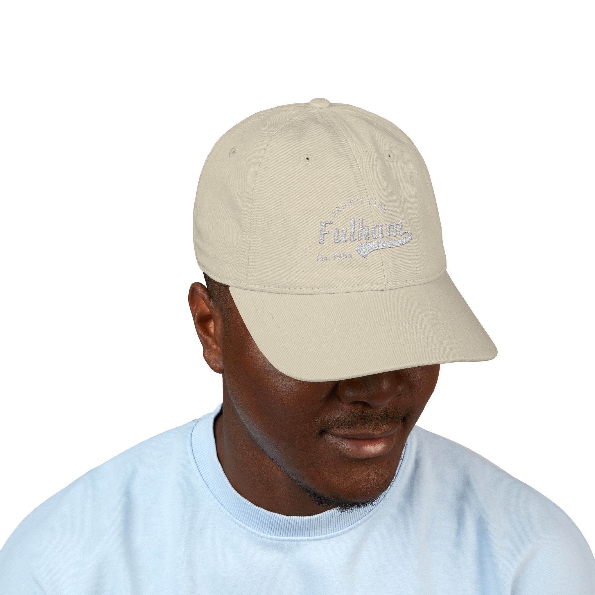 'Fulham Cricket Club' Embroidered Organic Baseball Cap — Natural Cotton Cap
