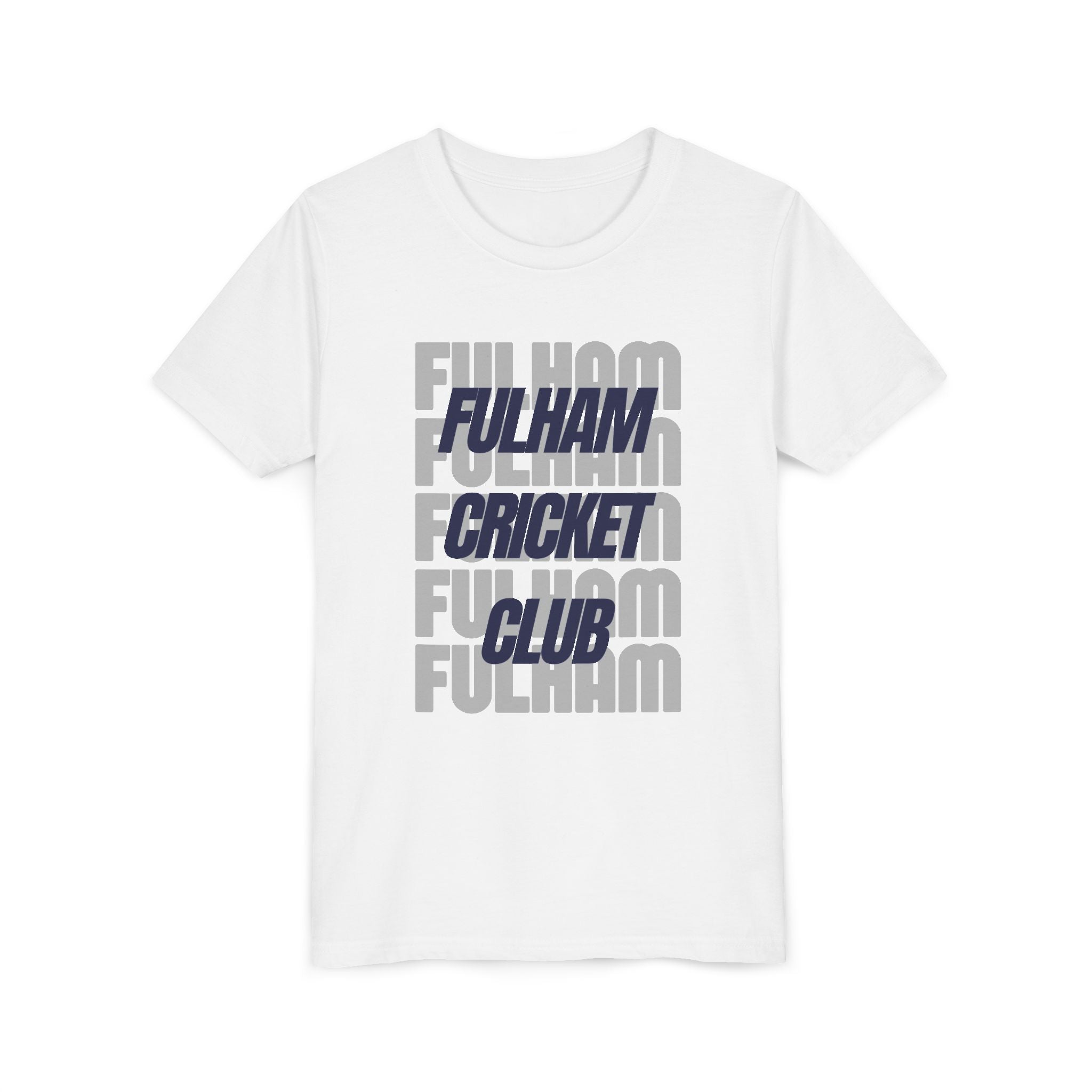 Fulham Cricket Club Youth Tee – Retro Stacked Text Kids Short Sleeve Shirt