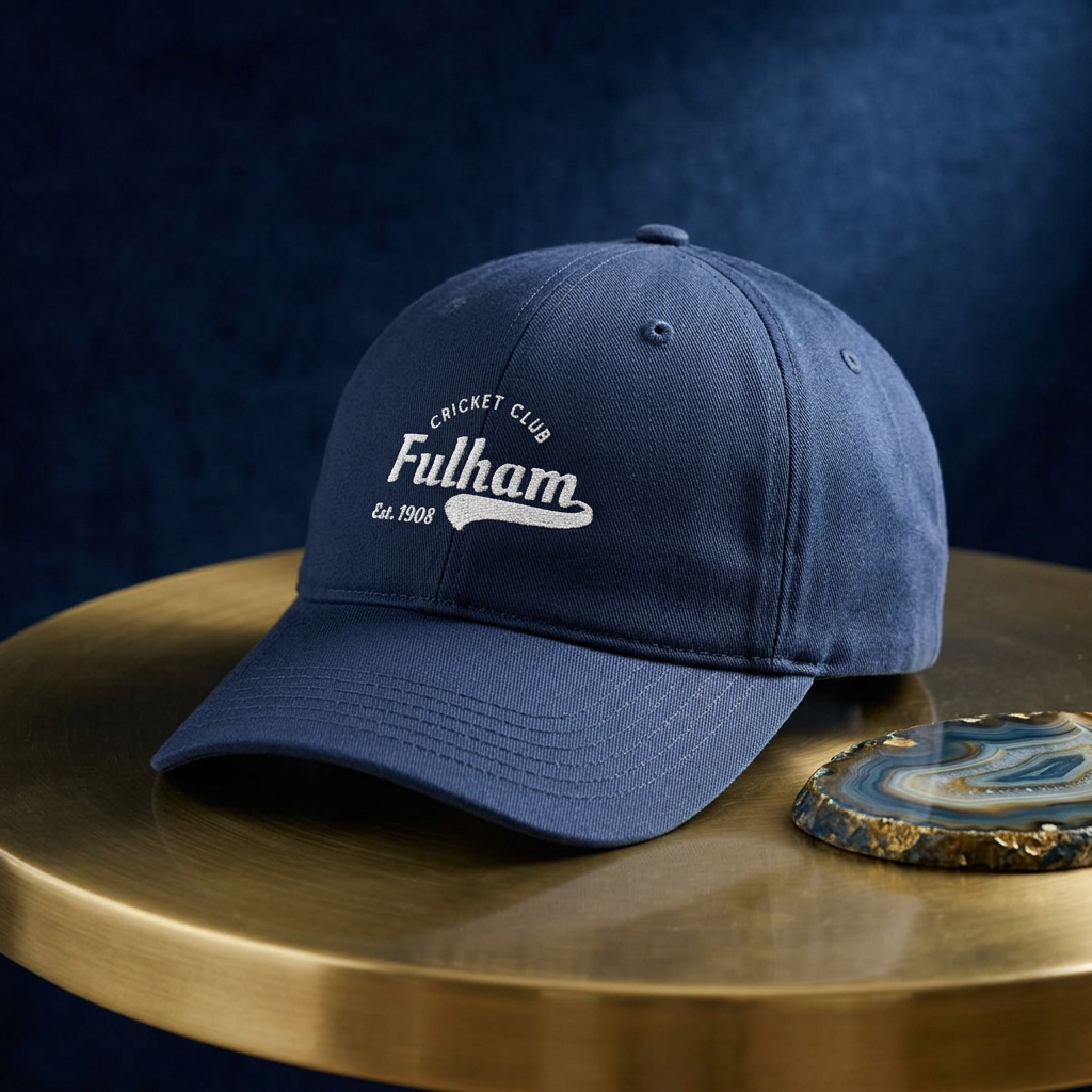 'Fulham Cricket Club' Embroidered Organic Baseball Cap — Natural Cotton Cap