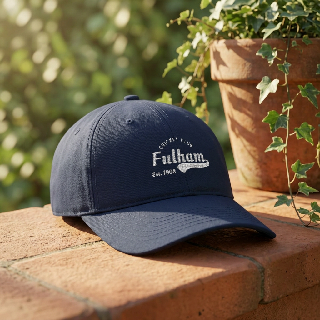 'Fulham Cricket Club' Embroidered Organic Baseball Cap — Natural Cotton Cap