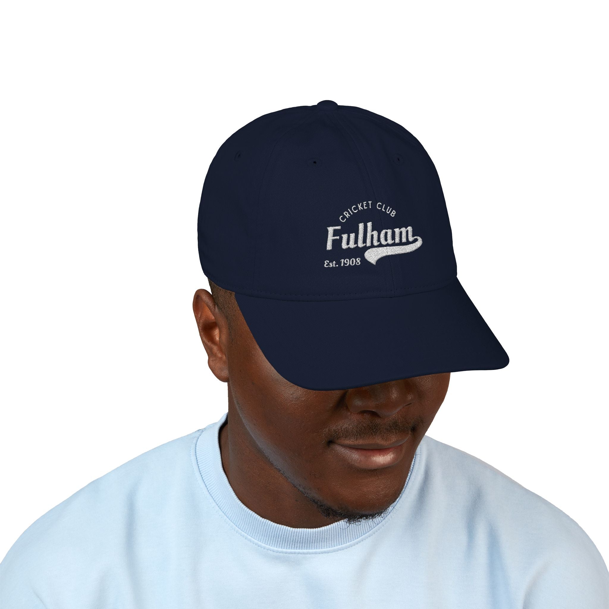 'Fulham Cricket Club' Embroidered Organic Baseball Cap — Natural Cotton Cap